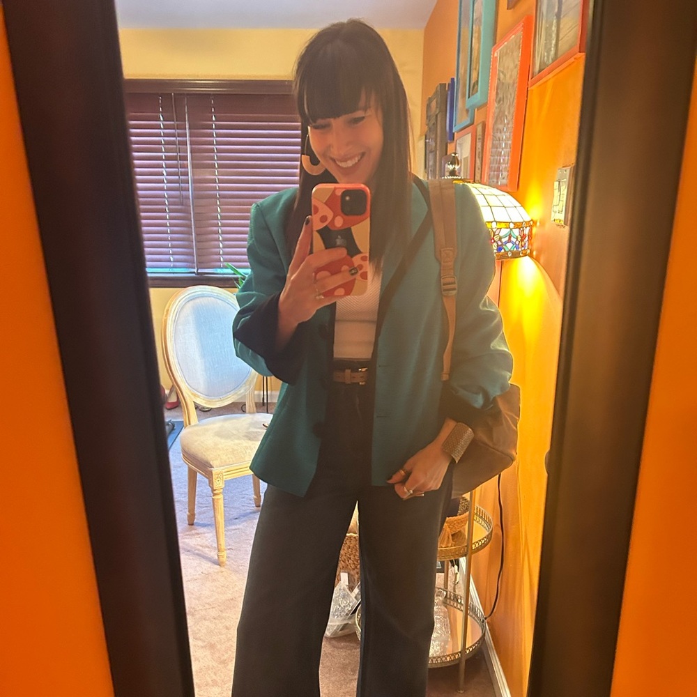 Vintage Jones Studio Teal & Black Contrast Trim Blazer — Size 12
